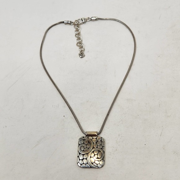 Brighton Rectangle Textured Pendant Necklace Reversible Silver Plated Ajdustable - Picture 1 of 5